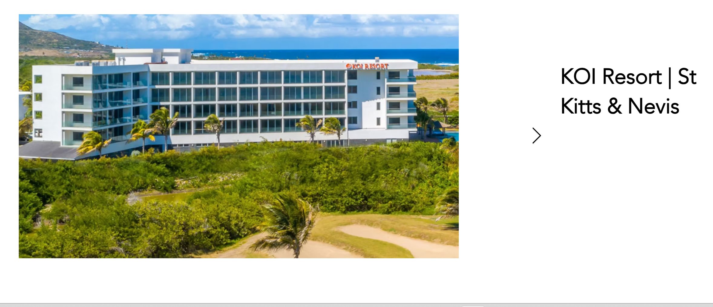 KOI Resort modern building exterior aerial view, St. Kitts & Nevis