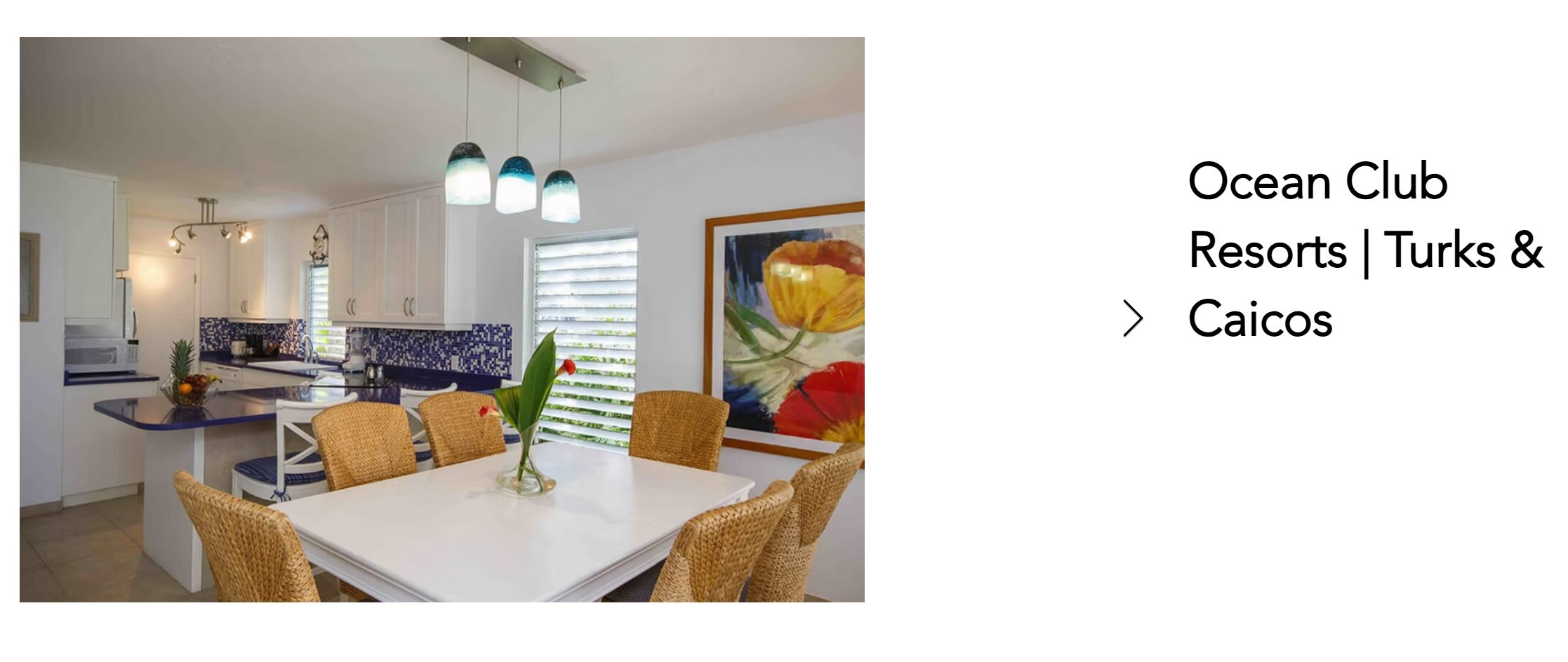 Ocean Club Resorts beachfront villa kitchen interior with impact windows, Turks & Caicos