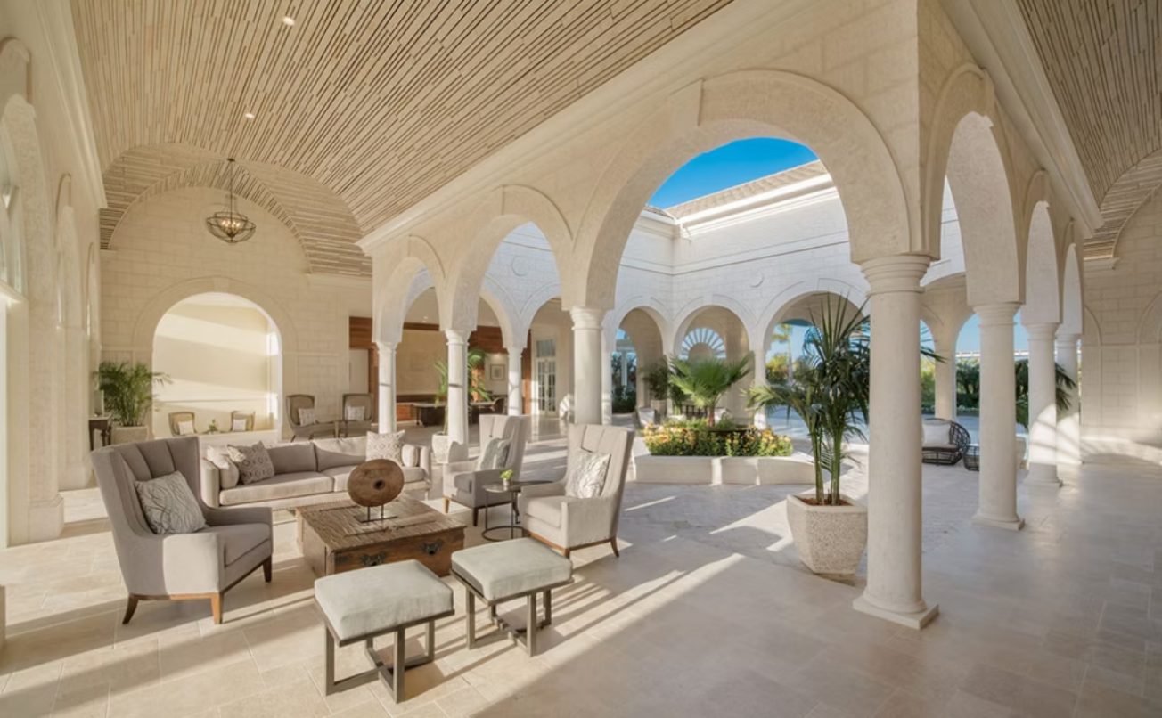 The Shore Club luxury resort courtyard with arched architecture, Turks & Caicos