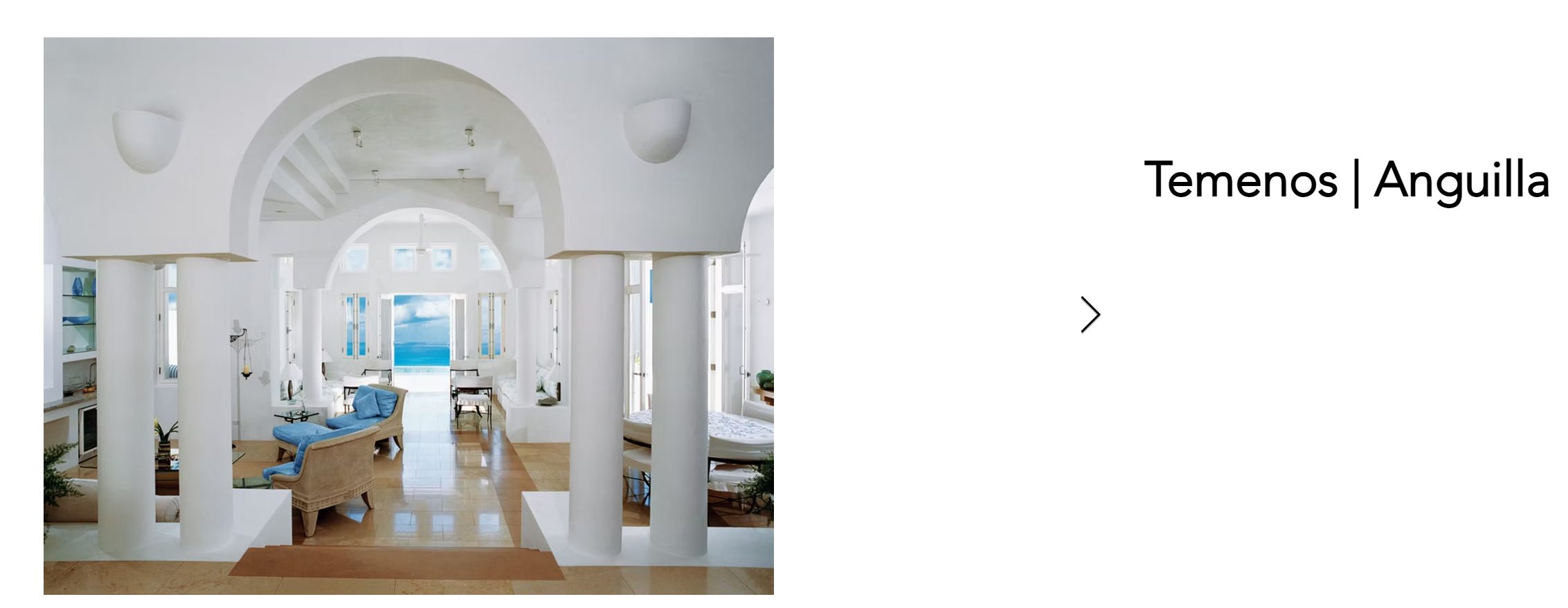 Temenos resort lobby with arched columns and ocean view, Anguilla